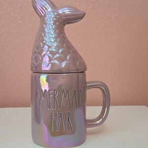Rae Dunn Mermaid Hair Ceramic Mug With Tail Lid Irridescent